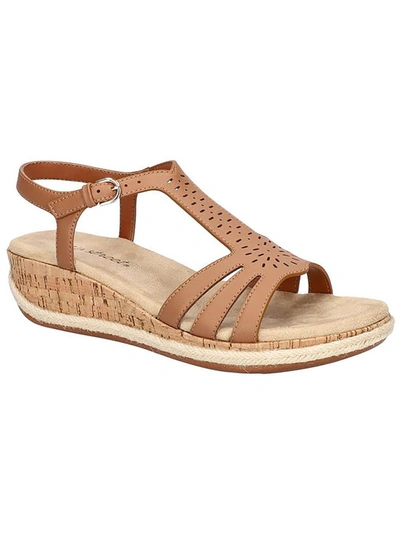 Easy Street Dorinda Womens Faux Leather Comfort Wedge Sandals In Tan