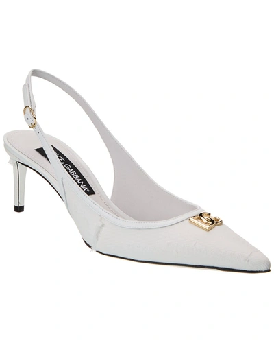 Dolce & Gabbana Logo Canvas & Leather Slingback Pump In White