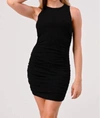 HASHTTAG Leah Ribbed Tank Dress With Side Ruching in Black