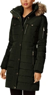 MICHAEL KORS DOWN FILL FAUX FUR HOOD 3/4 PUFFER COAT IN DARK MOSS