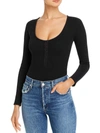 Good American Feel Good Womens Ribbed Long Sleeve Bodysuit In Black