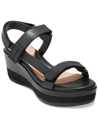 Cole Haan Grand Ambition Ayer Womens Faux Leather Strappy Platform Sandals In Black