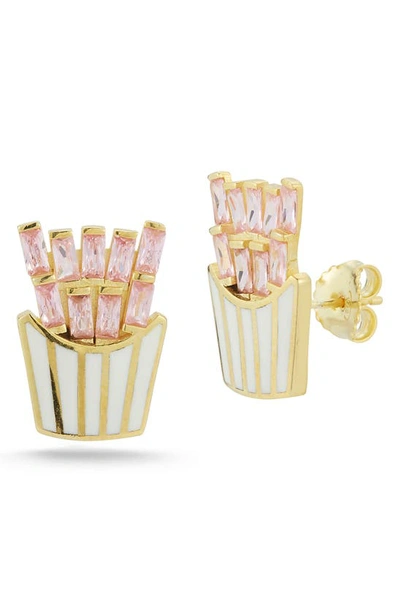 Sphera Milano 14k Over Silver Cz French Fries Studs In Gold