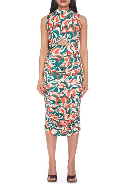 Alexia Admor Khloe Sleeveless Ruched Cutout Midi Dress In Retro Abstract