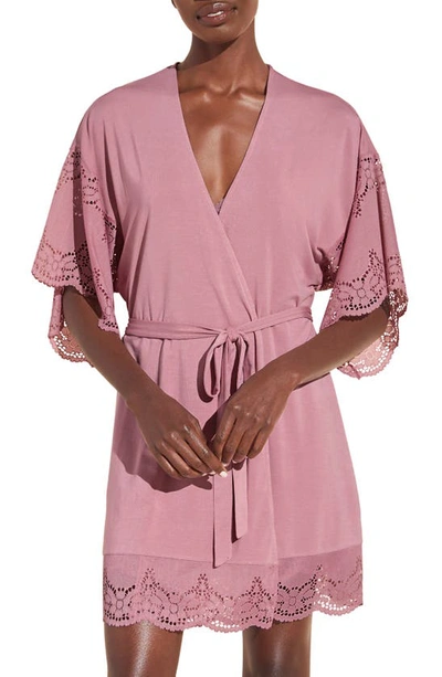 Eberjey Beatrix Lace-trim Robe In Foxglove