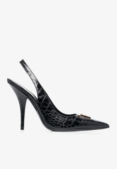 Tom Ford 110 Tf Slingback Pumps In Croc-embossed Leather In Black