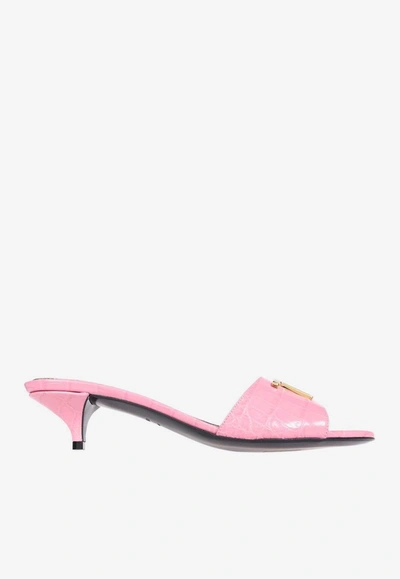 Tom Ford 40 Tf Sandals In Croc-embossed Leather In Pink