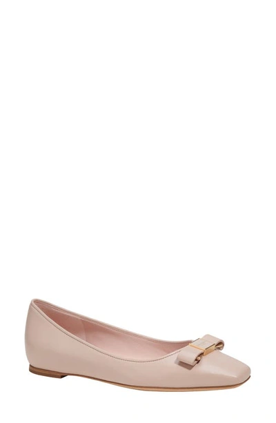 Kate Spade Kiersten Bow Patent Ballerina Flats In Pale Vellum