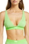 Skims Cotton Plunge Bralette In Neon Green