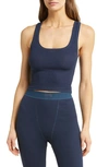 Skims Cotton Collection Cropped Ribbed Cotton-blend Jersey Tank In Navy