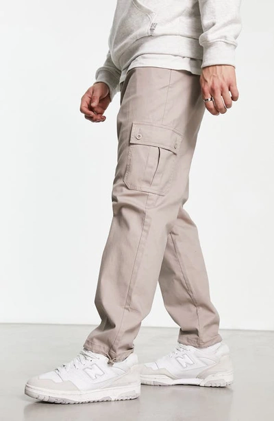 Asos Design Tapered Cargo Pants In Brown-neutral