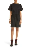 Moncler Drawstring Waist Cotton Jersey Dress In Black