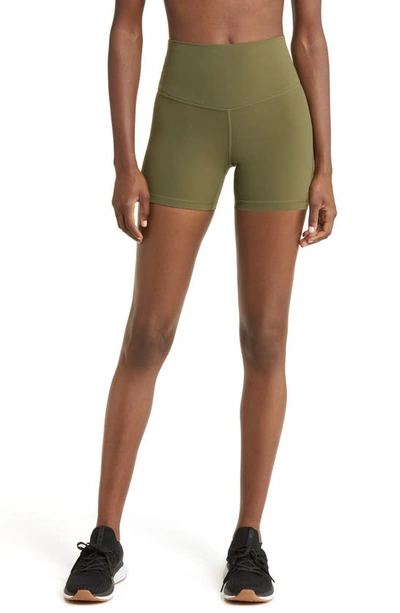 Zella Studio Luxe High Waist Bike Shorts In Olive Night
