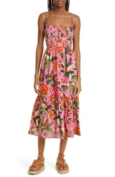Farm Rio Leopard Forest Midi Dress In Leopard Forest Pink