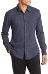 Hugo Boss Roan Slim Fit Geo Stretch Nylon Button-up Shirt In Navy