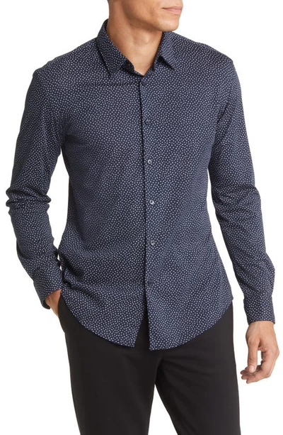 Hugo Boss Roan Slim Fit Geo Stretch Nylon Button-up Shirt In Navy