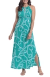 London Times Swirly Scroll Printed Jersey Dress In Green/ Blue