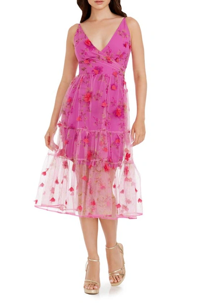Dress The Population Women's Paulette Floral Fit-&-flare Midi-dress In Fuchsia Multi