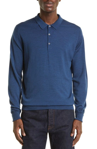 JOHN SMEDLEY COTSWOLD WOOL POLO SWEATER