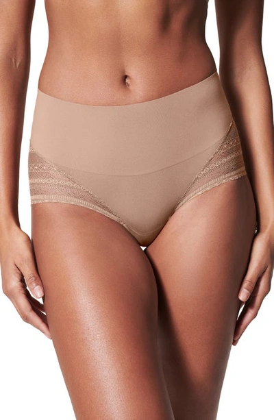 Spanx Undie-tectable Lace Hi-hipster Trouseries In Cafe Au Lait