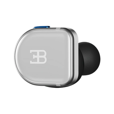 Master & Dynamic ® Mw08 Bugatti Wireless Earphones In Blanc/stainless Steel And Deep Blue Case