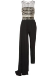 ZUHAIR MURAD ZUHAIR MURAD - LAYERED EMBELLISHED TULLE AND SILK-CADY JUMPSUIT - BLACK