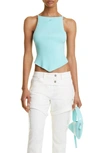 Courrèges Rib Knit Pointy Tank Top In Blue