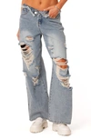 Edikted Foldover Low Rise Ripped Boyfriend Jeans In Light-blue
