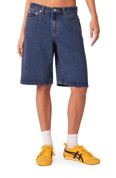 Edikted Oversize Low Rise Denim Bermuda Shorts In Blue