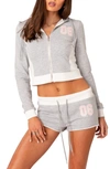 EDIKTED EDIKTED PAT APPLIQUÉ ZIP FRONT CROP HOODIE