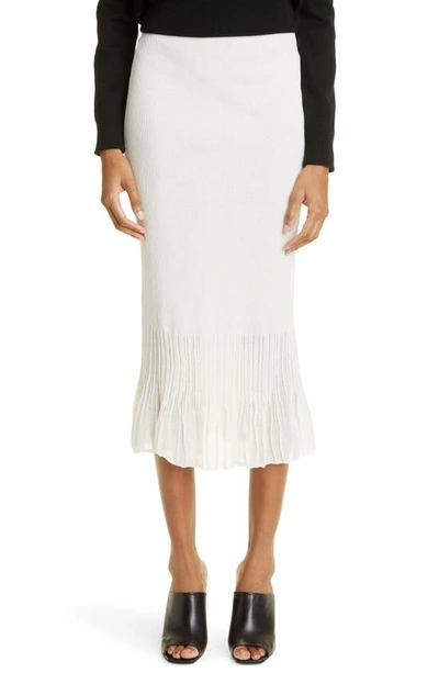 Bottega Veneta Underpinning Light Rib Cotton Midi Skirt In White