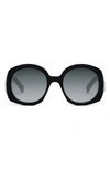 Celine Vintage-inspired Round Acetate Sunglasses In Shiny Black / Gradient Smoke