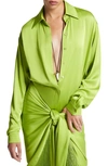 Michael Kors Charmeuse Button-down Boyfriend Shirt In Lime