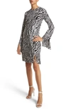 MICHAEL KORS SEQUIN ZEBRA STRIPE FRINGE MINIDRESS