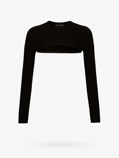 Dolce & Gabbana Quarter-length Sleeve Cropped Cardigan In Black
