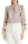 Stellah Floral Print Ruffle Blouse In Pink Multi