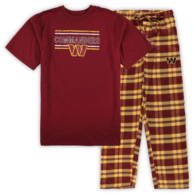 Concepts Sport Men's  Burgundy, Gold Distressed Washington Commanders Big And Tall Flannel Sleep Set In Burgundy,gold
