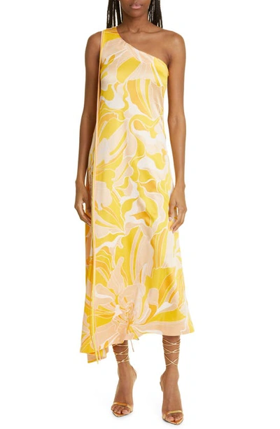 Alexis Brave One-shoulder Tie Printed Midi Dress In Multi