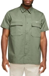 Nike Men's Life Woven Military Short-sleeve Button-down Shirt In Oil Green/ White