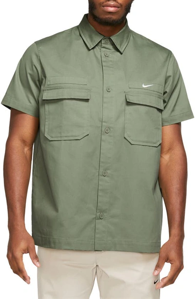 Nike Men's Life Woven Military Short-sleeve Button-down Shirt In Green