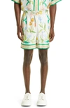 Casablanca Straight-leg Floral-print Silk-twill Shorts In White,multicolor