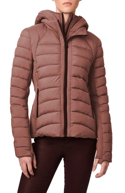 Bernardo Hooded Quilted Water Repellent Jacket In Rose Brown