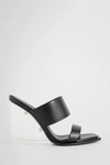 Alexander Mcqueen Black Wedge With Double Strap And Trasparent Plexiglass Heel In Smooth Leather Wom In Black