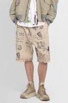 Junya Watanabe X Basquiat Printed Cotton Shorts In Beige Black