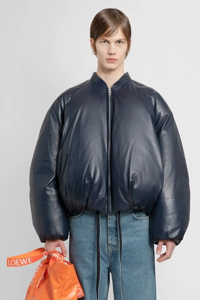 Loewe Quilted Leather Bomber Jacket In Blue