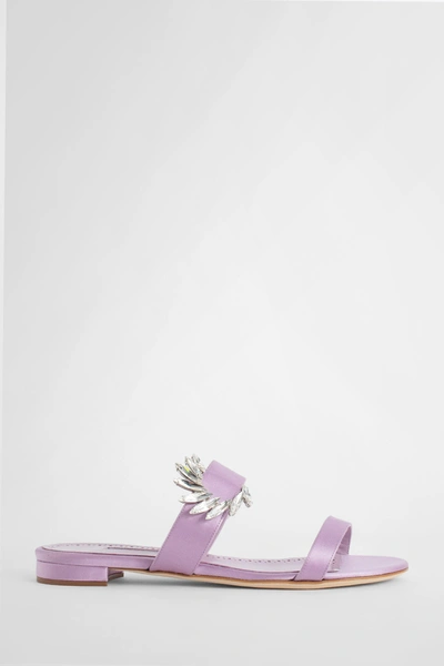 Manolo Blahnik Crystal Embellished Flat Mules In Purple