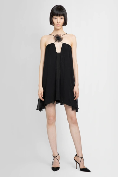 Nensi Dojaka Silk Georgette Flower Frill Mini Dress In Black
