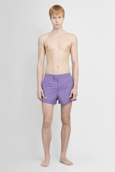 Off-white Sunrise Off Quote-print Swim Shorts In Dusty Purple