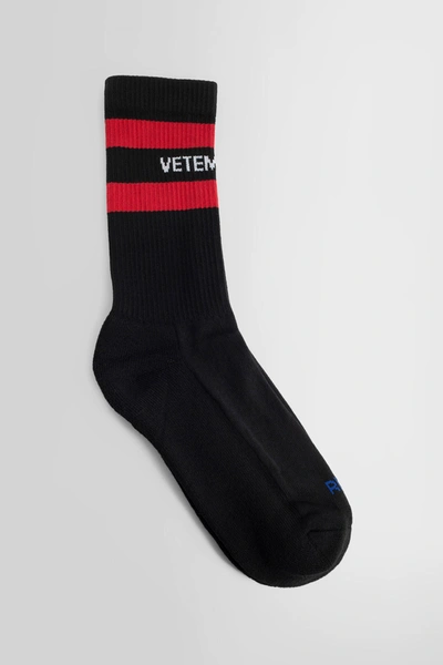 Vetements Stripe-trim Intarsia-knit Socks In Black