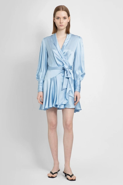 Zimmermann Silk Wrap Mini Dress In Blue